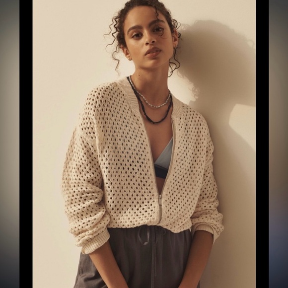 Anthropologie Sweaters - Anthropologie Sanctuary Cream Crochet Zip Cardigan XS | NWT Boho Sweater